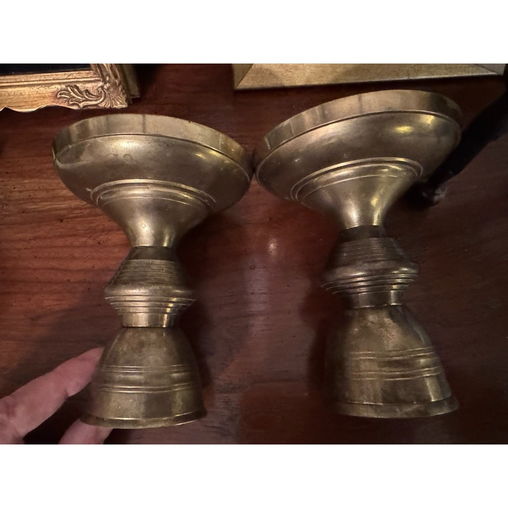 Vintage Pair Solid Brass Taper Candle Holders 5" Made in India MCM Home Decor - Picture 11 of 13